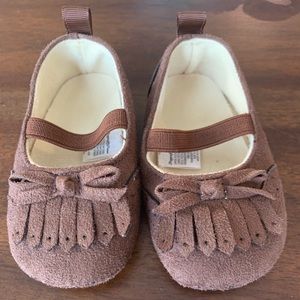 Brown slip on baby shoes